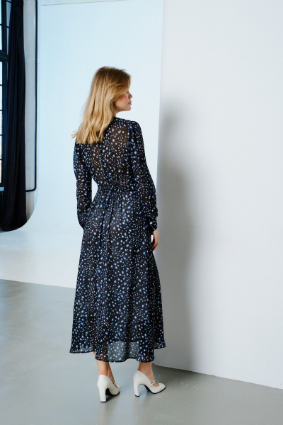 Платье шифоновое полуприлегающее с рюшей и разрезом Lokka 1569 черный/белый_голубой_принт - фото 7