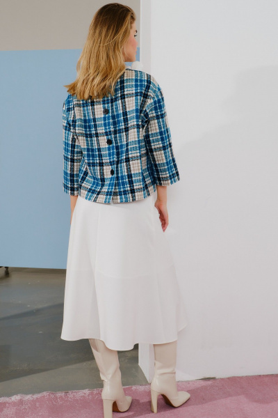 Костюм топ и юбка из текстиля с клетчатым принтом Lokka 1590В белый/бирюзовый_клетка - фото 6