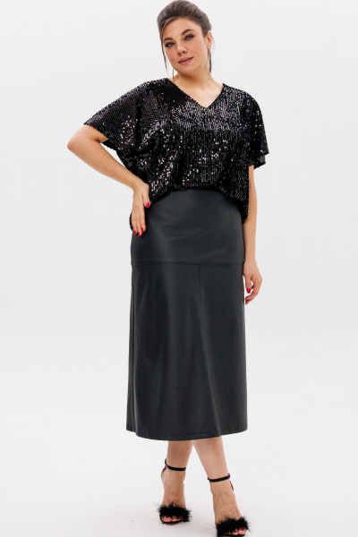 Юбка  из экокожи Anelli 1510.1 черная_роза - фото 2