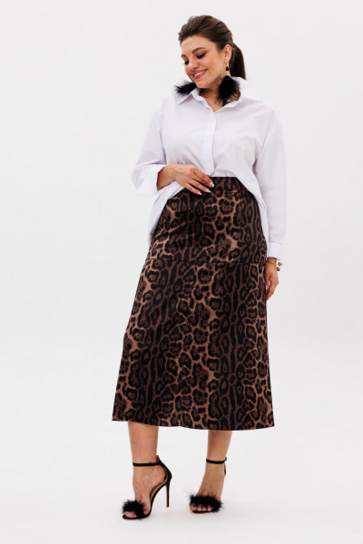 Юбка трапециевидная из ткани с эластичной резинкой и кокеткой Anelli 1510 индийский_леопард - фото 8