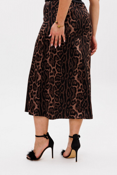 Юбка трапециевидная из ткани с эластичной резинкой и кокеткой Anelli 1510 индийский_леопард - фото 7