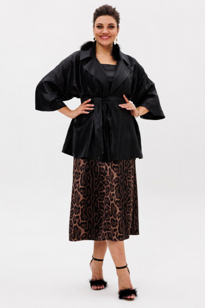 Юбка трапециевидная из ткани с эластичной резинкой и кокеткой Anelli 1510 индийский_леопард - фото 6