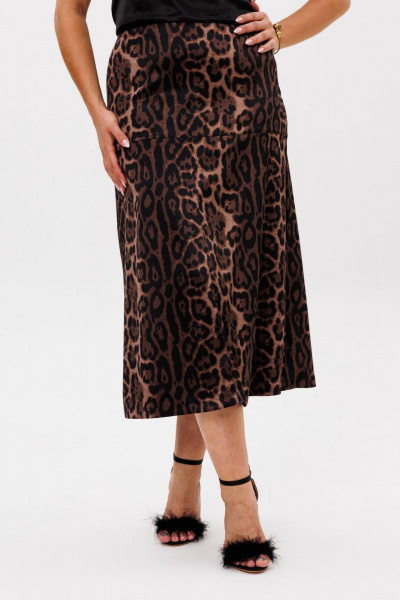 Юбка трапециевидная из ткани с эластичной резинкой и кокеткой Anelli 1510 индийский_леопард - фото 2