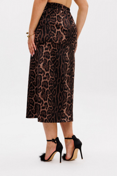 Юбка трапециевидная из ткани с эластичной резинкой и кокеткой Anelli 1510 индийский_леопард - фото 3