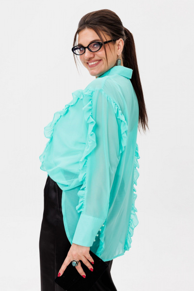 Бирюзовая блуза с рельефами, рюшами и классическим воротником Anelli 1257 тиффани - фото 6