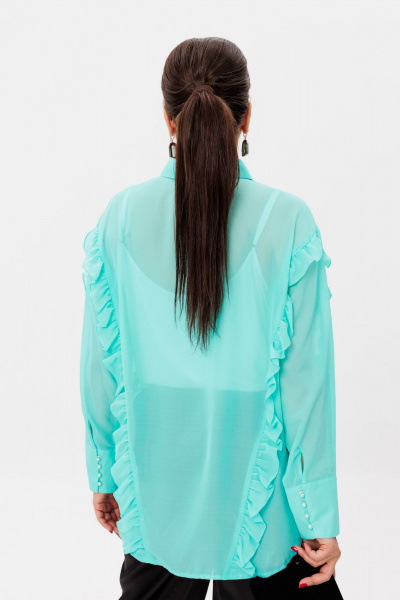 Бирюзовая блуза с рельефами, рюшами и классическим воротником Anelli 1257 тиффани - фото 4