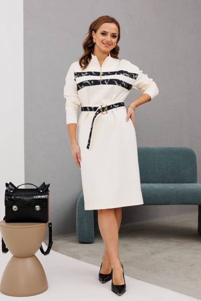 Полуприлегающее платье с разрезом и съемным поясом INVITE 4092 молочный - фото 7
