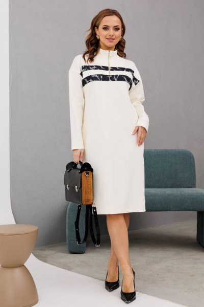 Полуприлегающее платье с разрезом и съемным поясом INVITE 4092 молочный - фото 1