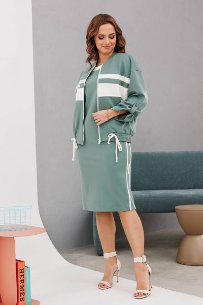 Платье и бомбер свободного силуэта из трикотажа INVITE 6082 мятный - фото 1