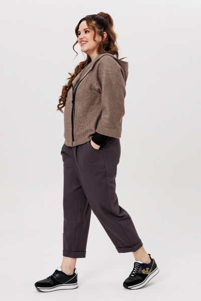 Костюм из трикотажа и шерсти с укороченным жакетом с капюшоном Michel chic 1357/1 графит,капучино - фото 4