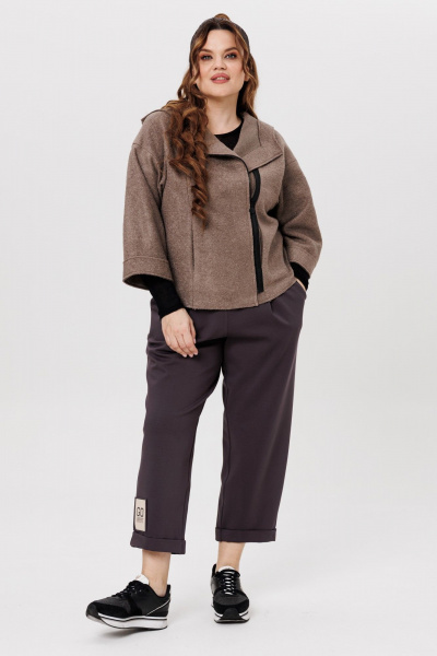 Костюм из трикотажа и шерсти с укороченным жакетом с капюшоном Michel chic 1357/1 графит,капучино - фото 1