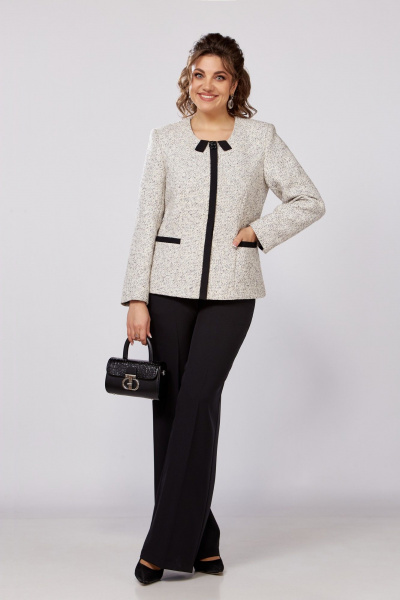 Брючный костюм из твида с классическим жакетом и прямыми брюками Lady Secret 2980 черный+бежевый - фото 7