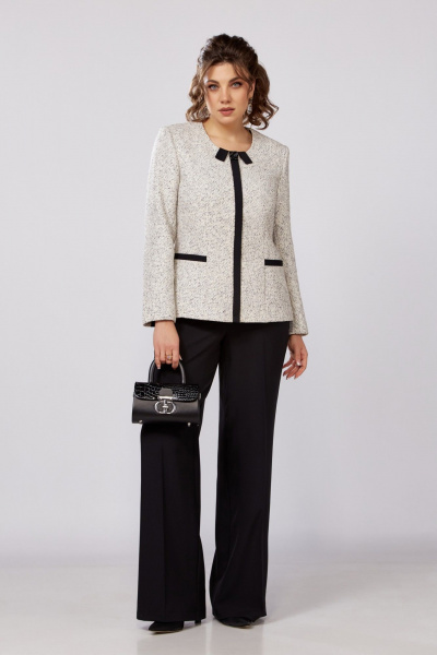 Брючный костюм из твида с классическим жакетом и прямыми брюками Lady Secret 2980 черный+бежевый - фото 1