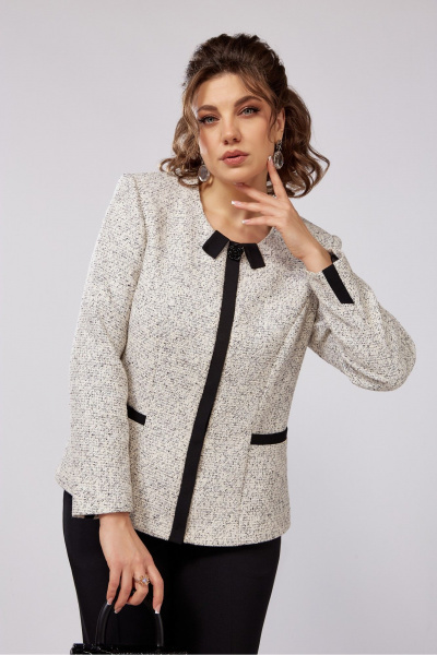 Брючный костюм из твида с классическим жакетом и прямыми брюками Lady Secret 2980 черный+бежевый - фото 2
