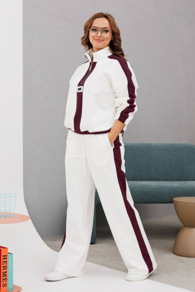 Демисезонный спортивный костюм из джинса INVITE 6084 молочный/бордовый - фото 1