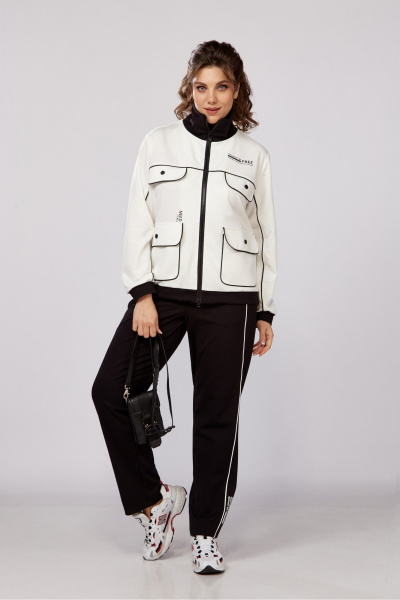 Деловой трикотажный костюм из бомбера и брюк Lady Secret 2981 молочный+черный - фото 11