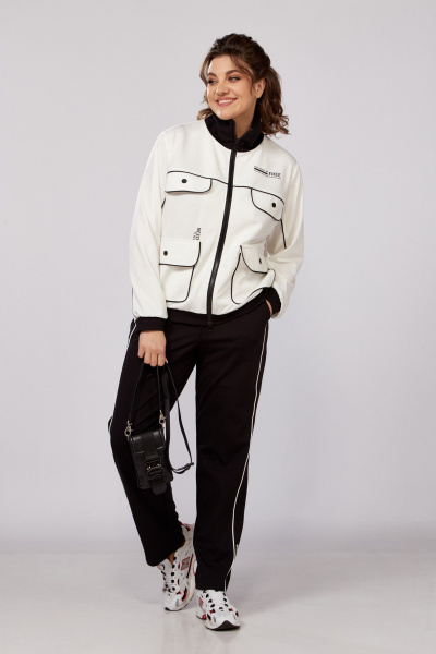 Деловой трикотажный костюм из бомбера и брюк Lady Secret 2981 молочный+черный - фото 10