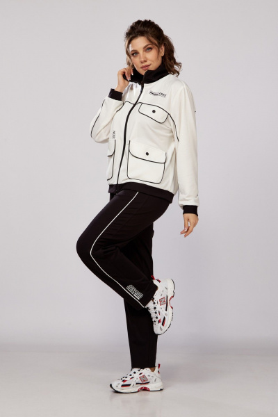 Деловой трикотажный костюм из бомбера и брюк Lady Secret 2981 молочный+черный - фото 9