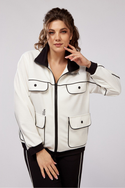 Деловой трикотажный костюм из бомбера и брюк Lady Secret 2981 молочный+черный - фото 2