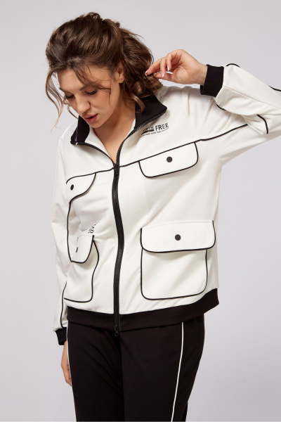 Деловой трикотажный костюм из бомбера и брюк Lady Secret 2981 молочный+черный - фото 7