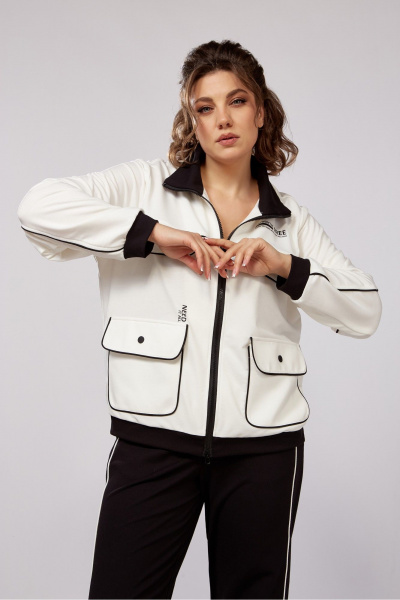 Деловой трикотажный костюм из бомбера и брюк Lady Secret 2981 молочный+черный - фото 6