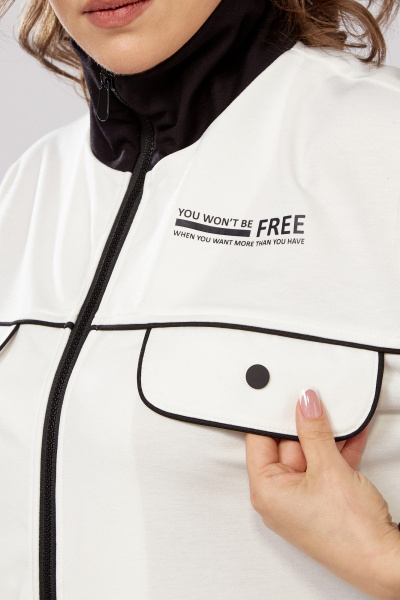 Деловой трикотажный костюм из бомбера и брюк Lady Secret 2981 молочный+черный - фото 4