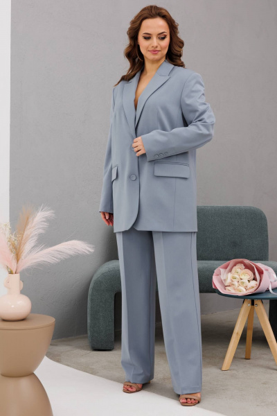 Классический костюм с жакетом и прямыми брюками INVITE 6085 серо-голубой - фото 4