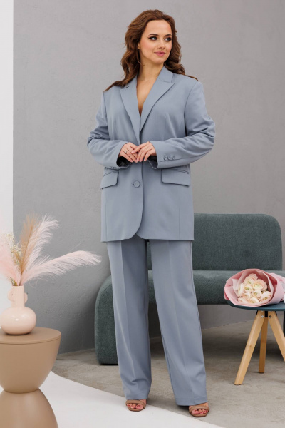 Классический костюм с жакетом и прямыми брюками INVITE 6085 серо-голубой - фото 2