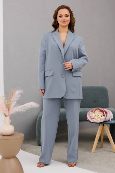 Классический костюм с жакетом и прямыми брюками INVITE 6085 серо-голубой - фото 1