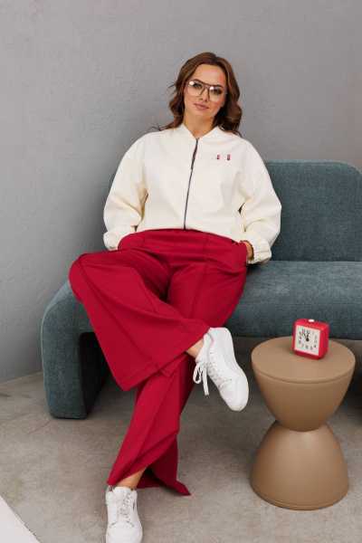 Пара спортивных комплектов брюки палаццо и бомбер из трикотажа INVITE 6087 красный - фото 11