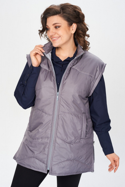 Демисезонный удлиненный жилет с прорезными карманами Avenue 0401 графит - фото 8