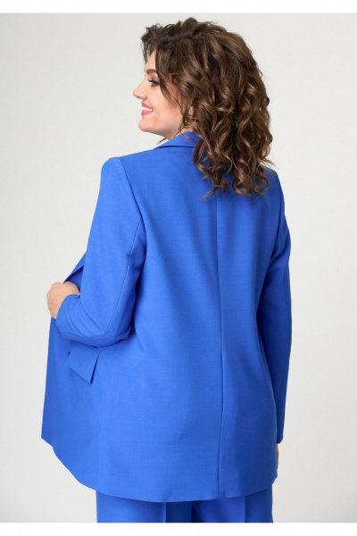 Деловой женский удлиненный жакет из текстильной ткани БелЭльСтиль 848-3_13_22 голубой - фото 5