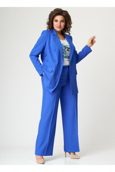 Деловой женский удлиненный жакет из текстильной ткани БелЭльСтиль 848-3_13_22 голубой - фото 4