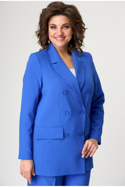 Деловой женский удлиненный жакет из текстильной ткани БелЭльСтиль 848-3_13_22 голубой - фото 1