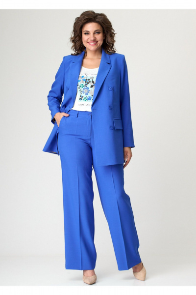 Деловой комплект молодёжных жакета и классических брюк БелЭльСтиль 848-3_13_22+601-3_08_22 голубой - фото 1
