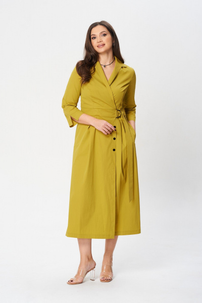 А-образное платье с поясом и карманами из хлопкового текстиля Verita 2348 горчица - фото 4