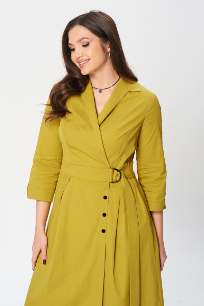 А-образное платье с поясом и карманами из хлопкового текстиля Verita 2348 горчица - фото 3