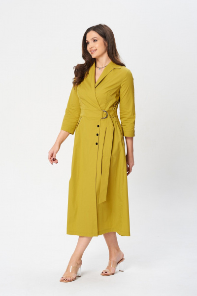 А-образное платье с поясом и карманами из хлопкового текстиля Verita 2348 горчица - фото 1
