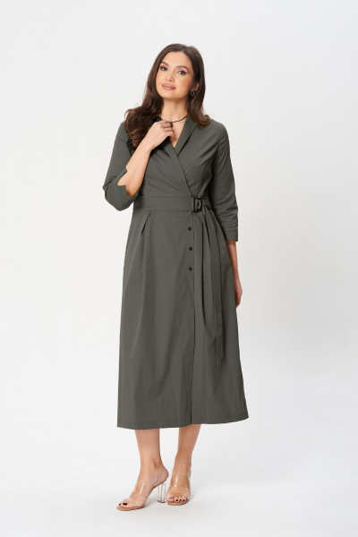Повседневное платье А-силуэта с запахом, карманами и складками Verita 2348 серый - фото 1
