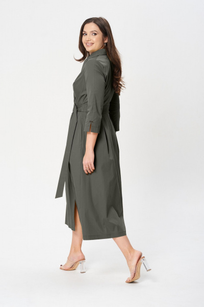 Повседневное платье А-силуэта с запахом, карманами и складками Verita 2348 серый - фото 2