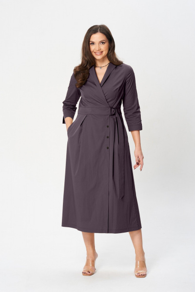 Фиолетовое платье А-силуэта с поясом и складками Verita 2348 фиолет - фото 2
