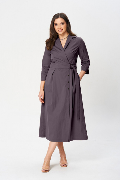 Фиолетовое платье А-силуэта с поясом и складками Verita 2348 фиолет - фото 1