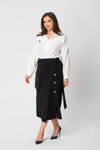 Комфортный комплект блузы и длинной юбки из текстиля Verita 2350 черный+белый - фото 5