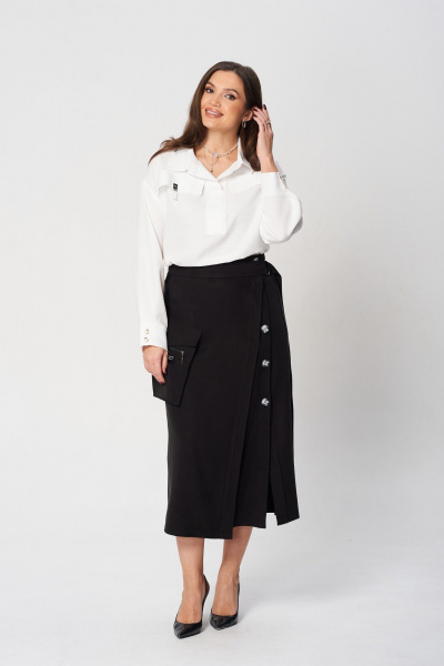 Комфортный комплект блузы и длинной юбки из текстиля Verita 2350 черный+белый - фото 1
