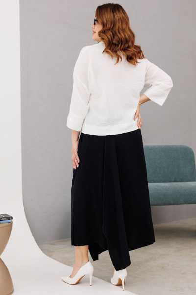 Модный комплект: блуза и брюки-юбка с декоративными элементами Anastasia 1200 молочный/черный - фото 13