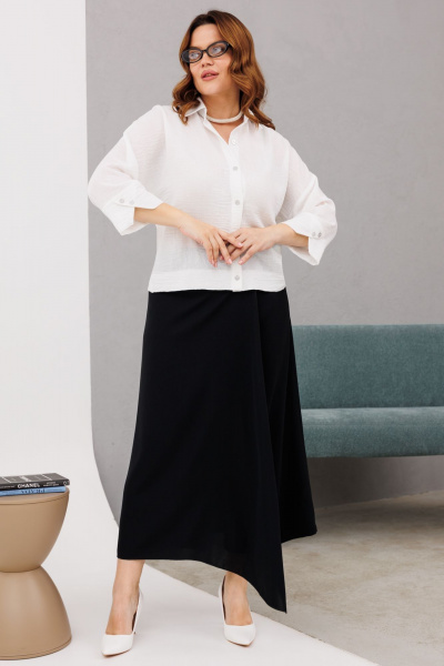 Модный комплект: блуза и брюки-юбка с декоративными элементами Anastasia 1200 молочный/черный - фото 6