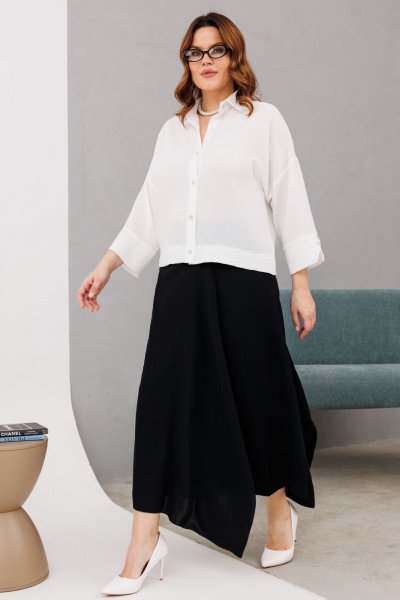 Модный комплект: блуза и брюки-юбка с декоративными элементами Anastasia 1200 молочный/черный - фото 4