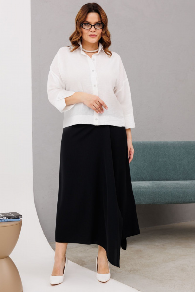 Модный комплект: блуза и брюки-юбка с декоративными элементами Anastasia 1200 молочный/черный - фото 3