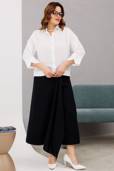 Модный комплект: блуза и брюки-юбка с декоративными элементами Anastasia 1200 молочный/черный - фото 2