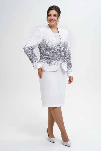 Жакет и юбка полуприлегающего силуэта из текстиля Alani Collection 2300 серый_принт - фото 1